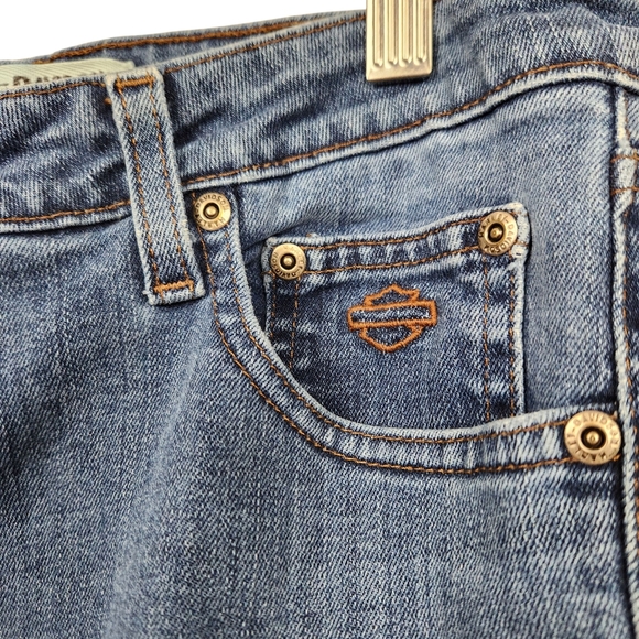 Harley Davidson HD Denim Blue Jeans Biker Moto Riding Bar Shield Womens Size 8 - Picture 9 of 11